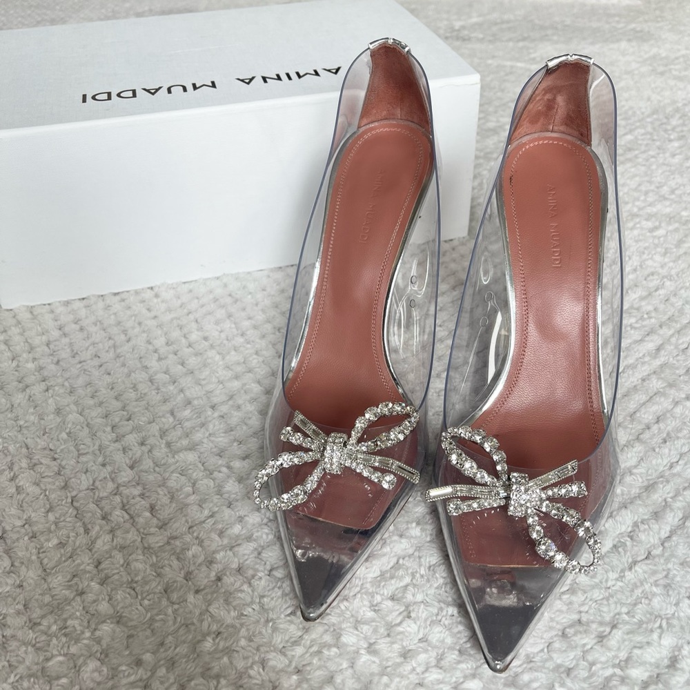Amina Maddie Crystal Bow Glass Pumps